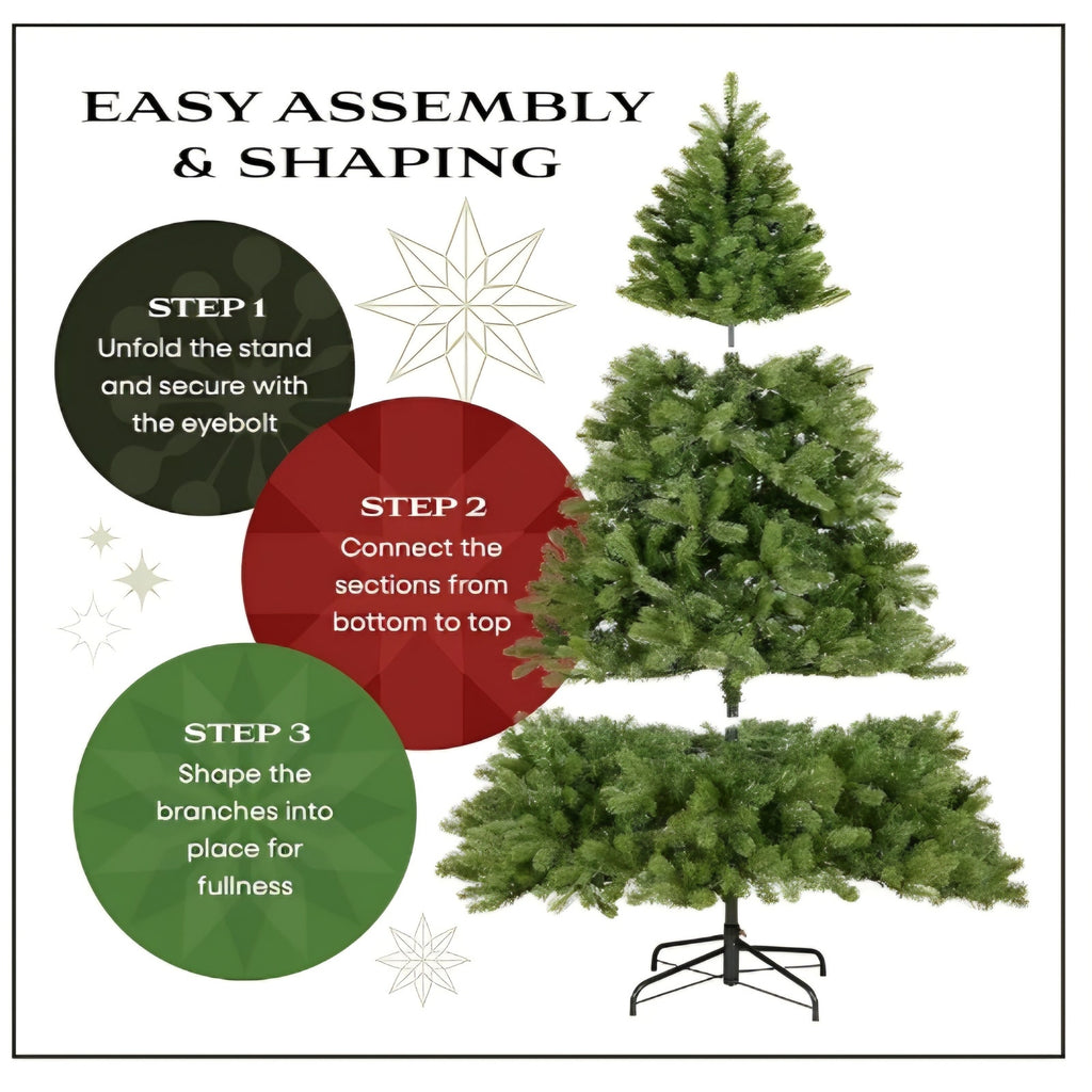 Artificial Christmas Tree, 750 Clear Lights, 1,399 Tips, Includes Stand, Green