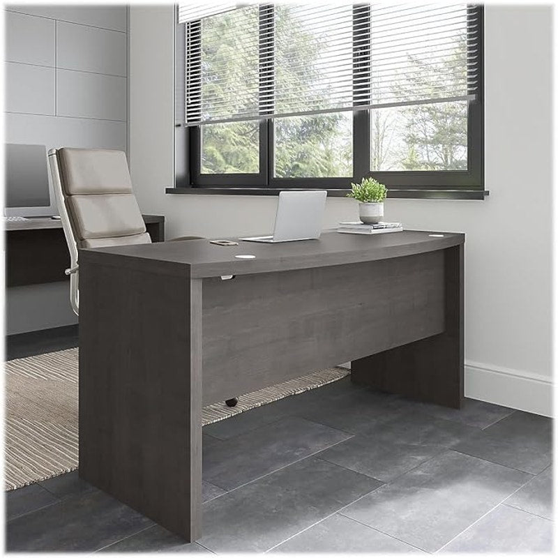 Bush Furniture Bow Front Desk with Wire Management.Quick-to-Assemble Hw. 60Wx28Lx30H Charcoal Maple