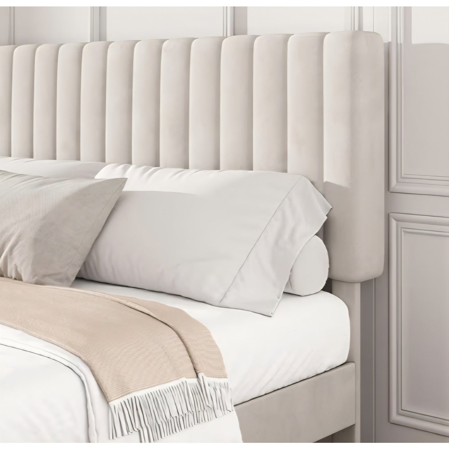 Queen Size Platform Bed Frame with Vertical Channel Tufted Headboard