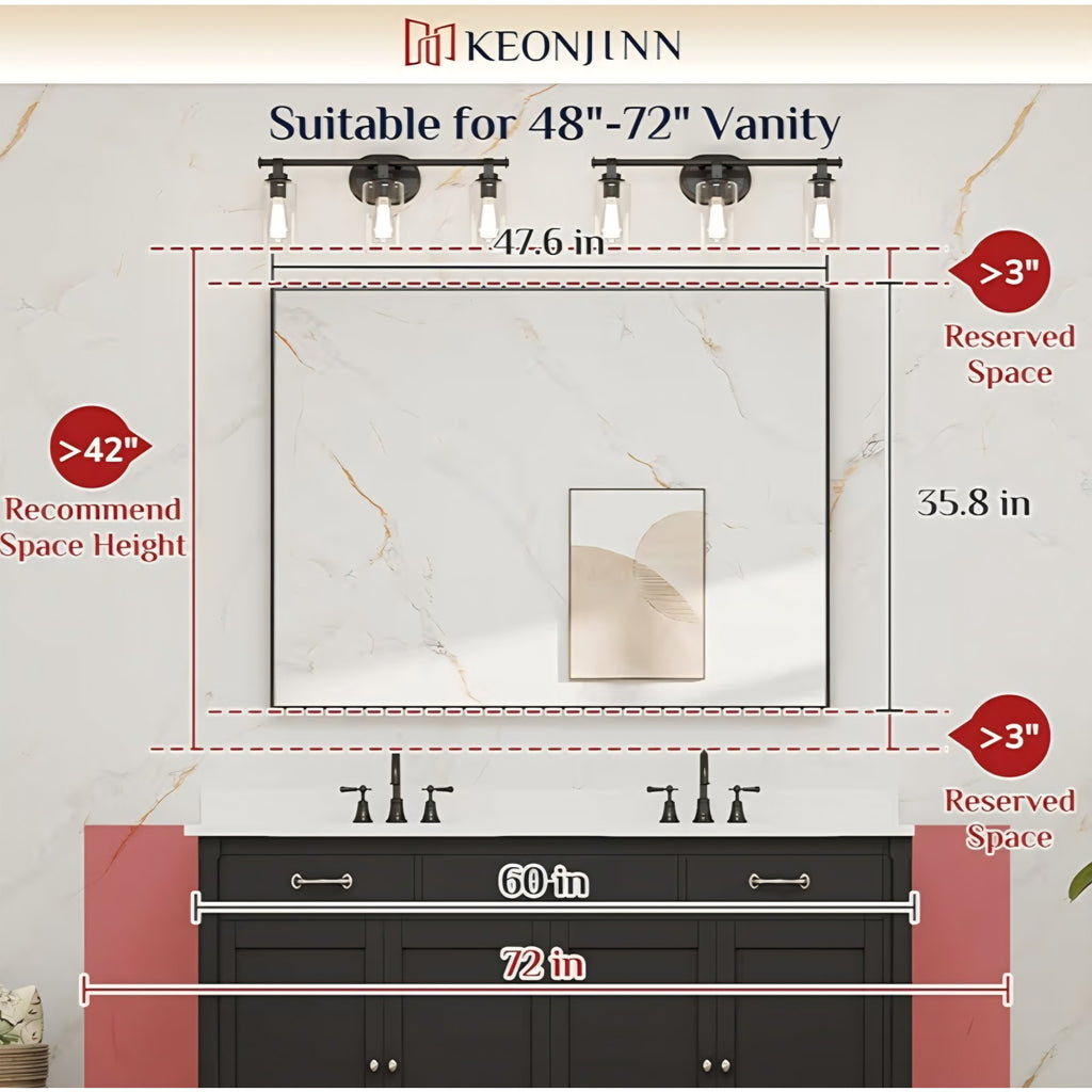 Keonjinn 48 x 36 Inch Silver Bathroom Mirror for Over Sink Large Rectangle Wall Mirror
