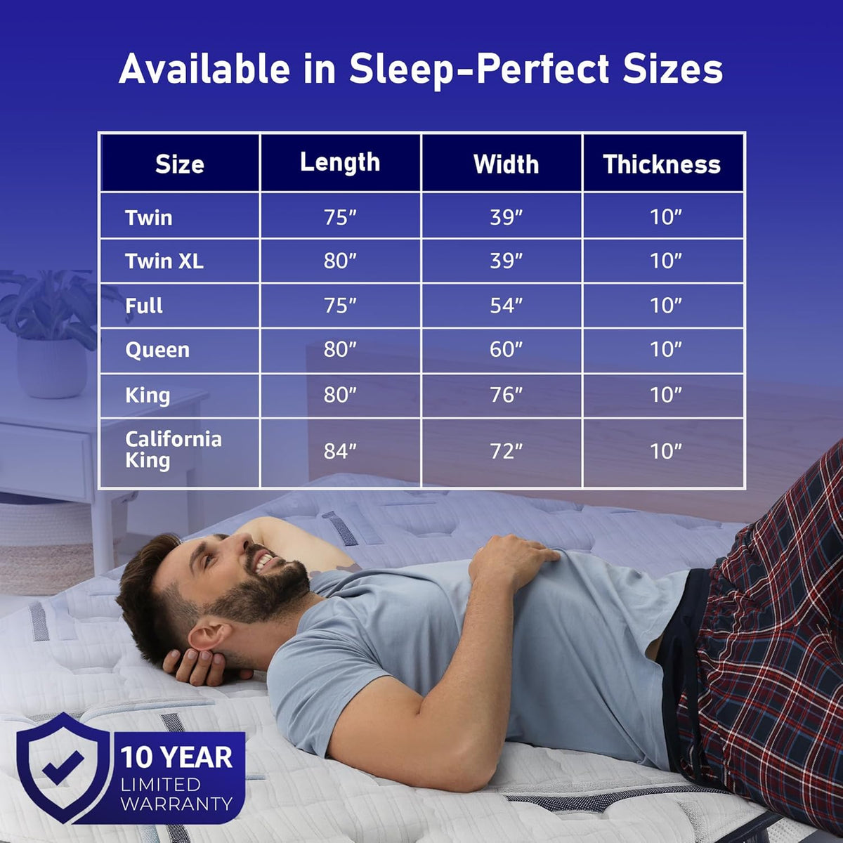 REVO Sleep 10-in Cooling Hybrid Queen Mattress with Gel Memory Foam, Superior Medium Comfort.