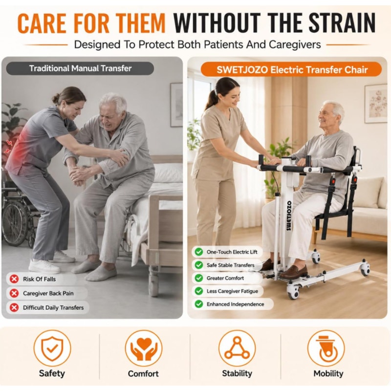YW07 Electric Patient Lift Transfer Chair for Home 300 lb Capacity