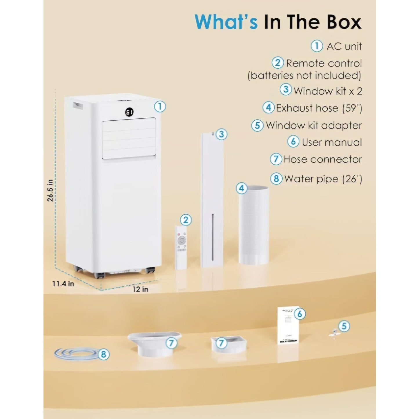 Portable Air Conditioners, 8000 BTU Quiet AC with WiFi/App Control, 24H Timer, Dehumidifier