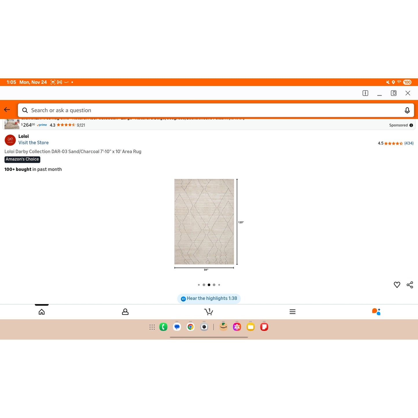 Loloi Darby Collection DAR-03 Sand/Charcoal 7'-10" x 10' Area Rug