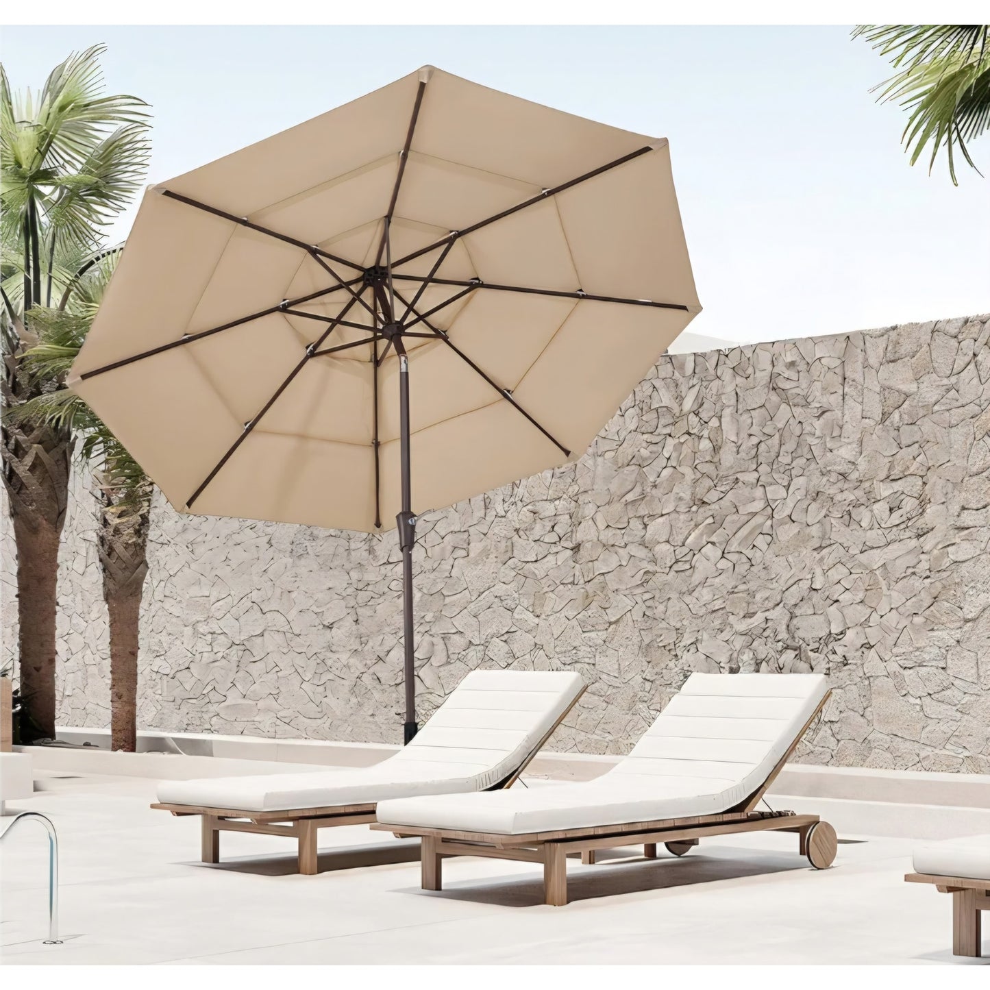 Patio Umbrella  Market Umbrella Table Umbrellas with 8 Ribs 1.5 Pole Push Button Tilt and Crank