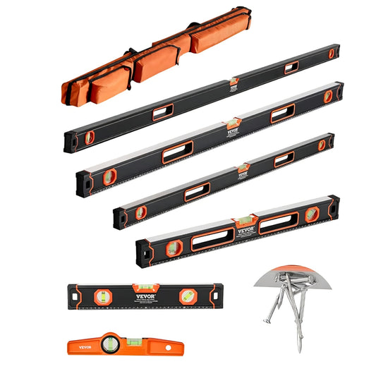 VEVOR 6-Piece Torpedo Level, 78/48/32/24/16/10 Inch All Magnetic Levels Set, Bubble Vials Ruler
