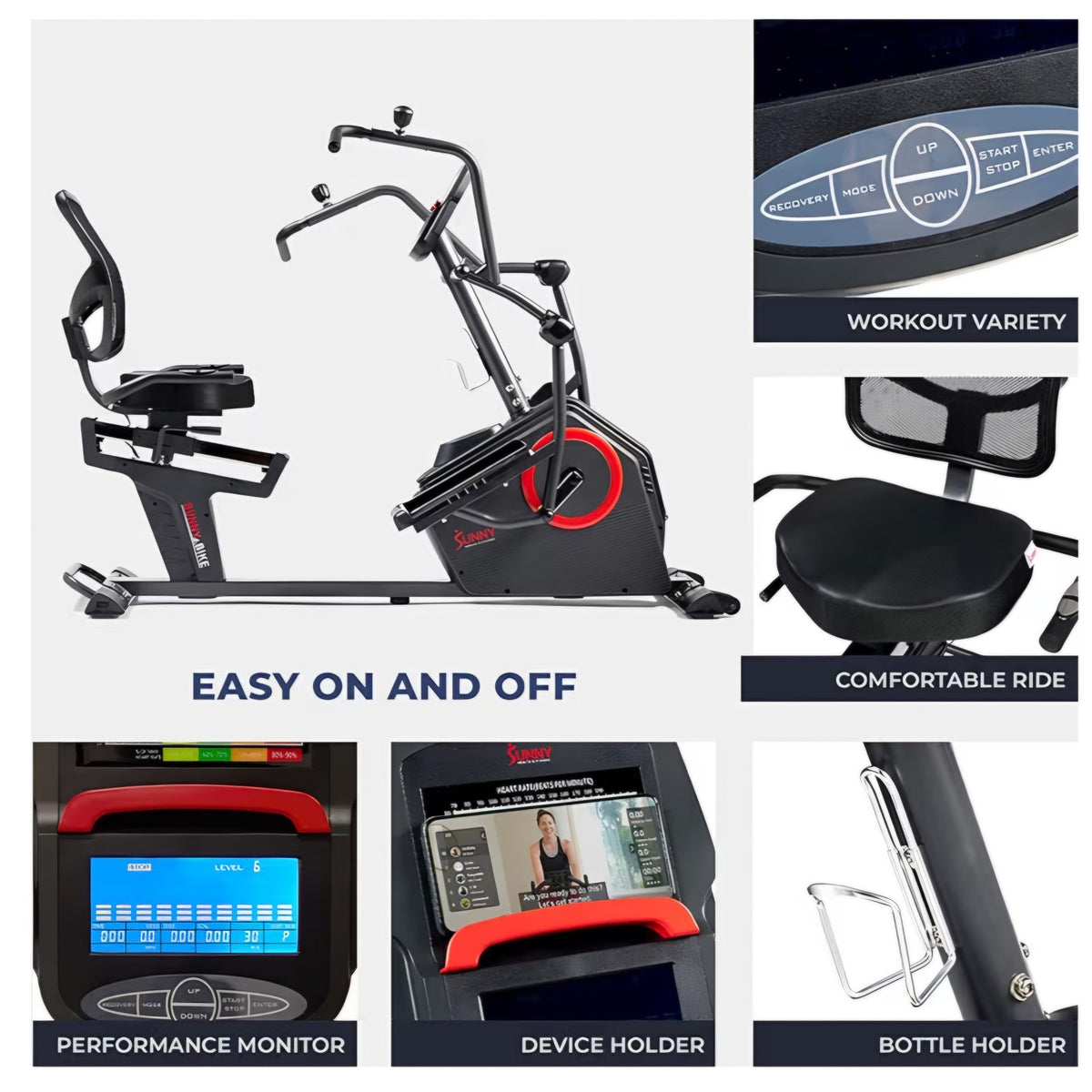 Sunny Health & Fitness Elite Recumbent Cross Trainer & Elliptical Machine with Arm Exercisers