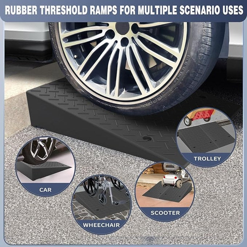 Rubber Threshold Ramp 7.09 Inch Rise, Wheelchair Door Ramp, Non-Slip Surface, 2PCS, 2200LBs Loading