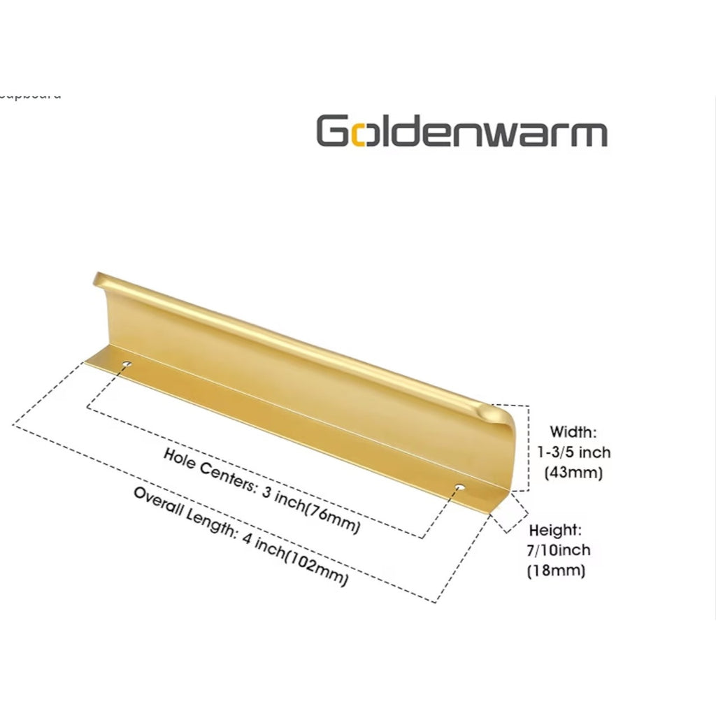 Brushed Brass Drawer Handles Edge Hardware for Kitchen Cupboard Gold