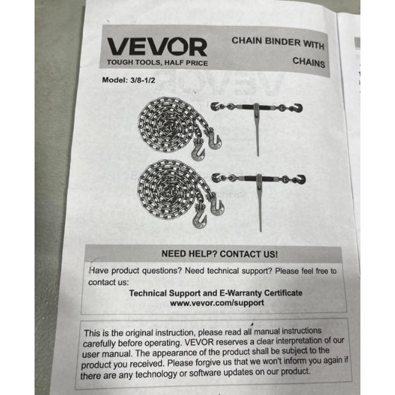 2 SET VEVOR Chain and Binder Kit, 3/8"-1/2" Ratchet Load Binders 9200 lbs Working Load Limit