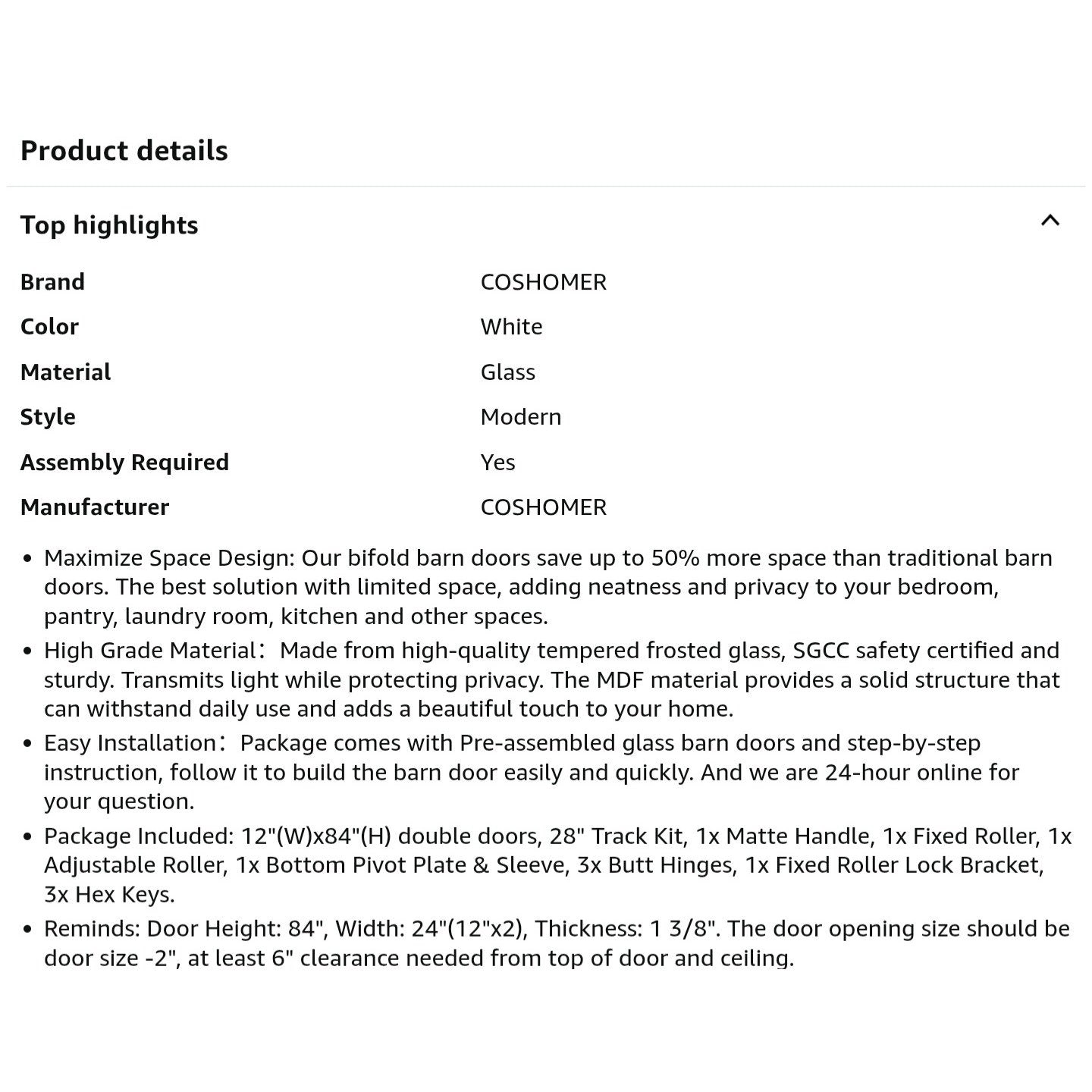 24" x 84" Bifold Sliding Barn Door with Hardware Kit Included