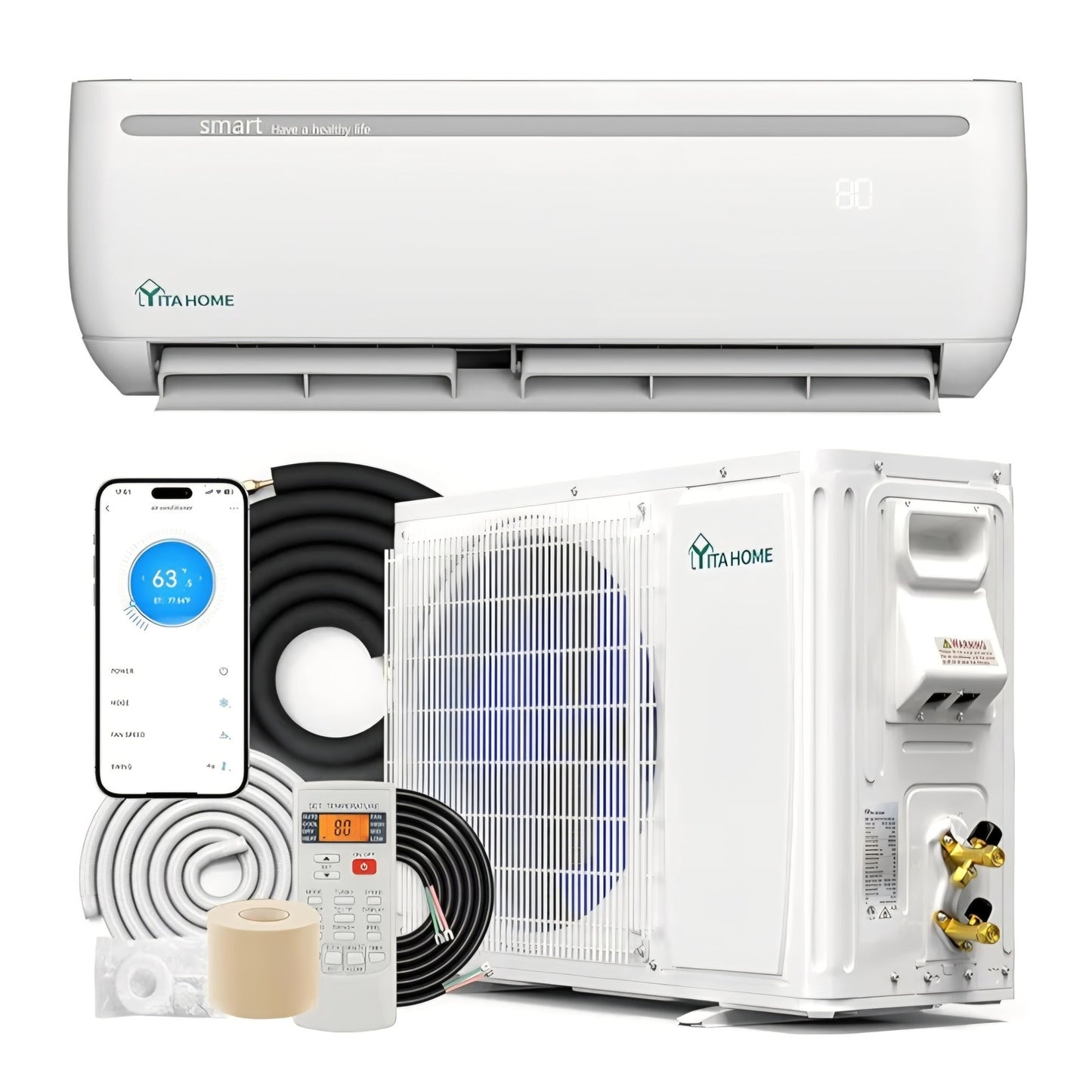 18000 BTU Mini Split Air Conditioner Heat Pump System, Wifi Enabled 19 SEER2 208-230V