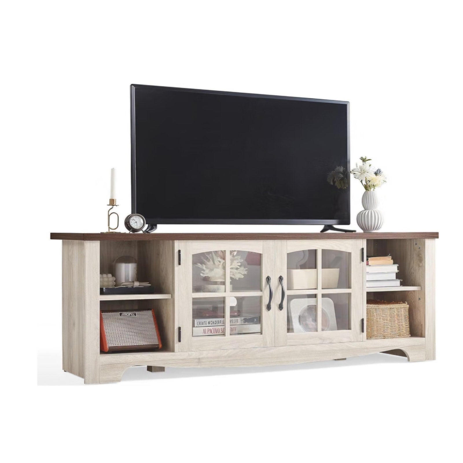 LINSY HOME TV Stand for 75 Inch TV, Modern Farmhouse Entertainment Center