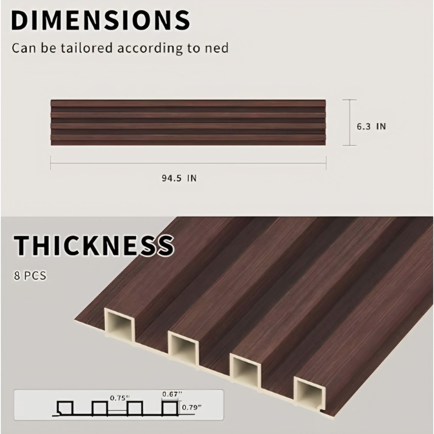 WPC Slat Wall Panels, 8 Pack Accent Decorative Acoustic Wood Slats for Wall and Ceilings, Walnut