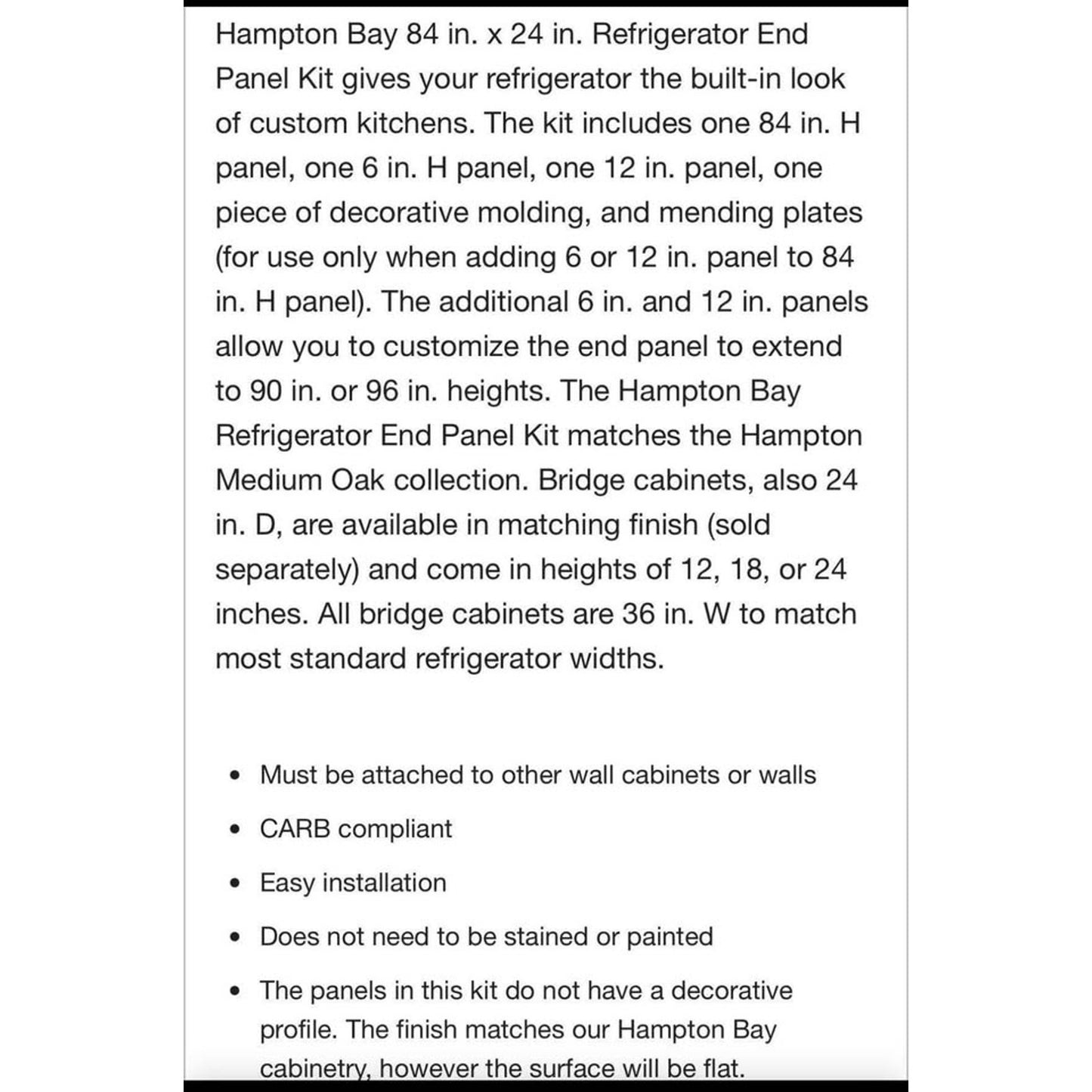 Hampton Bay 24 in. W x 84 in. H Refrigerator End Panel Kit in Medium Oak