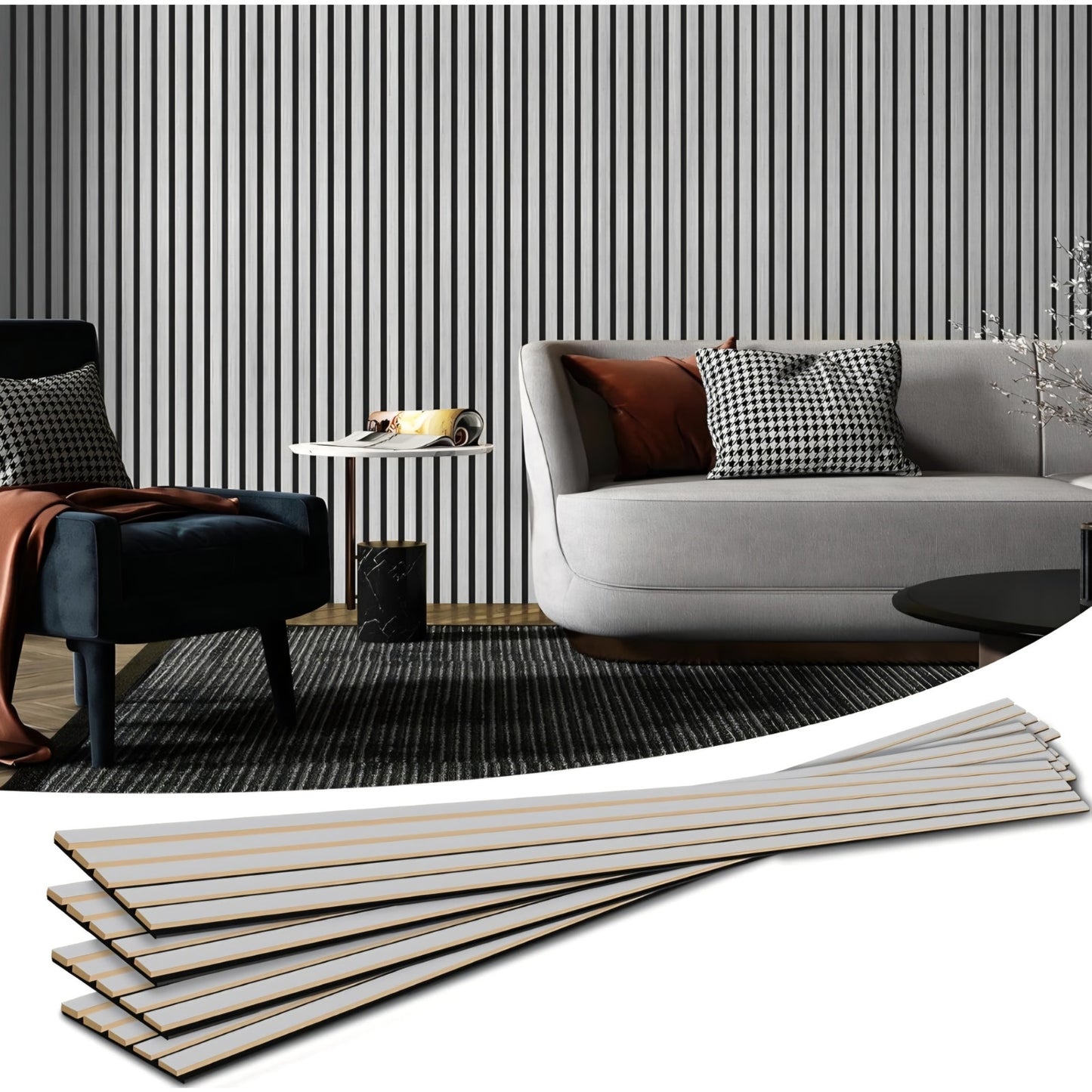 Art3d 4-Piece Wood Slat Acoustic Panels for Stylish Decor and Noise Reduction, Brushd silver