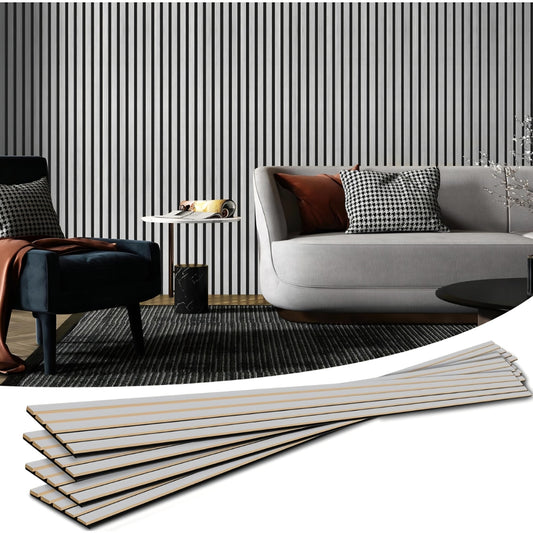 Art3d 4-Piece Wood Slat Acoustic Panels for Stylish Decor and Noise Reduction, Brushd silver