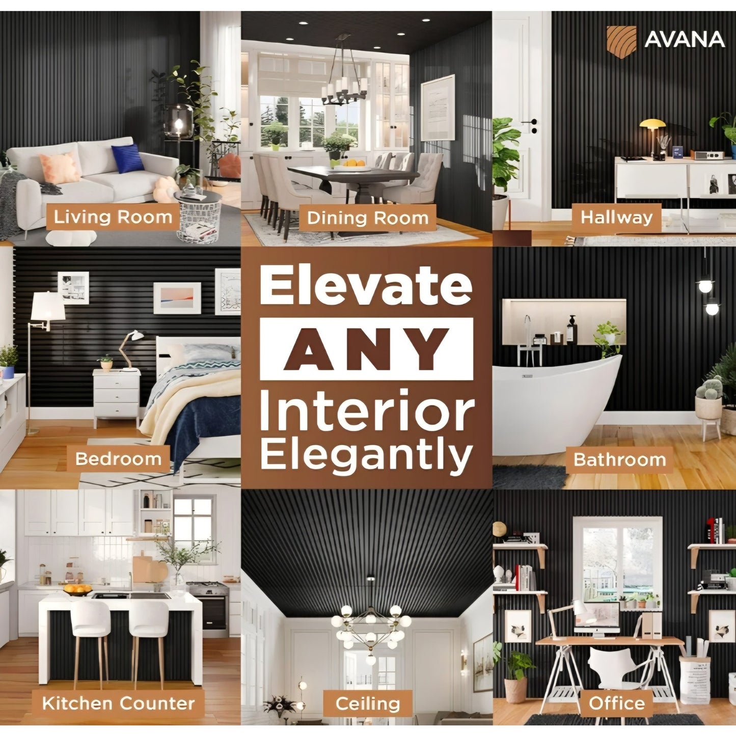 Avana Acoustic Wood Wall Panels – 94.4 x 12.6 Inch Black Oak Acoustic Panels 4 PCs – Wall Panels