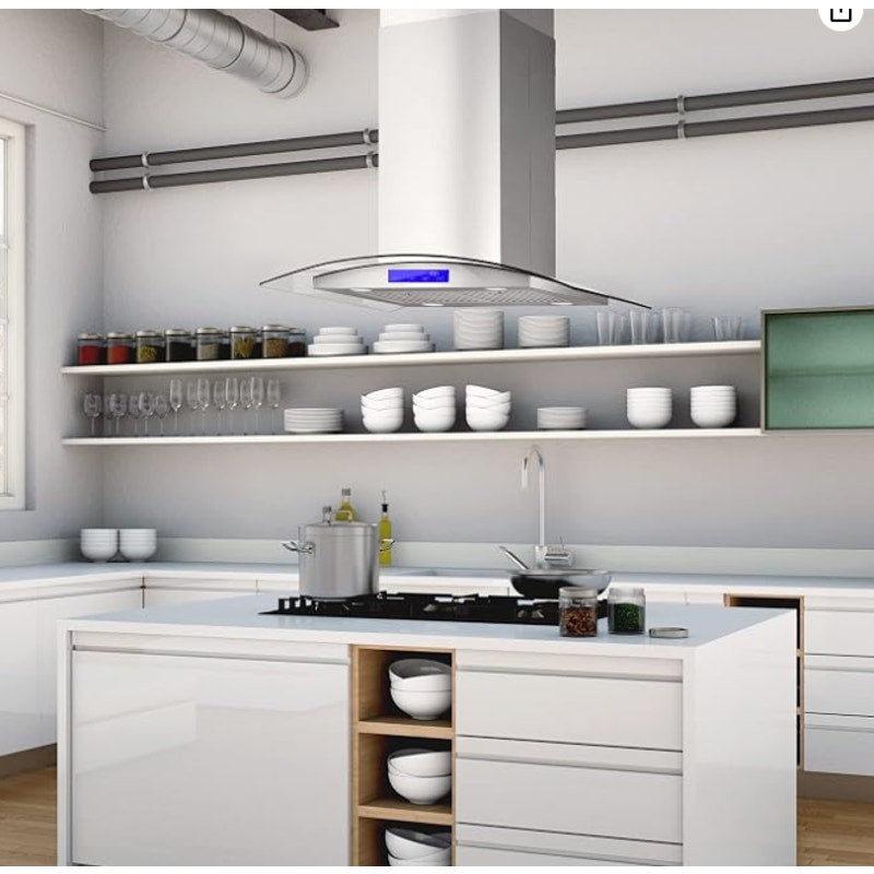 30 in. Lumin Coll 380 CFM Ducted Island Range Hood, LED, Stainless Steel Cosmo COS-668ICS750 Soft