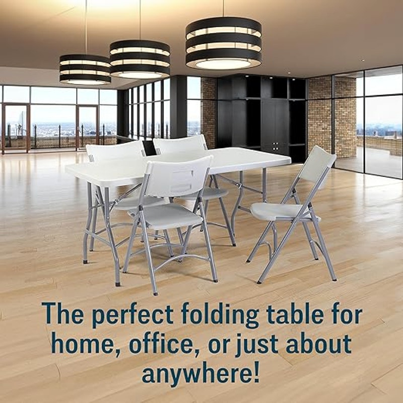 National Public Seating 30" x 60" Plastic Folding Table, Adjustable, Heavy-Duty, Speckled Gray