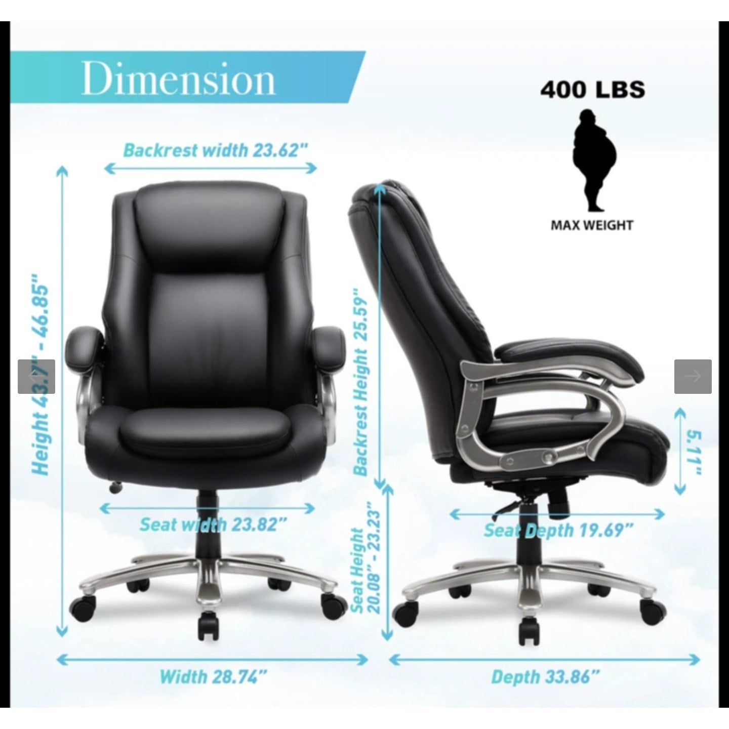 COLAMY Big Tall Office Chair 400lbs Wide Seat, High Back PU Leather Executive Desk Chair