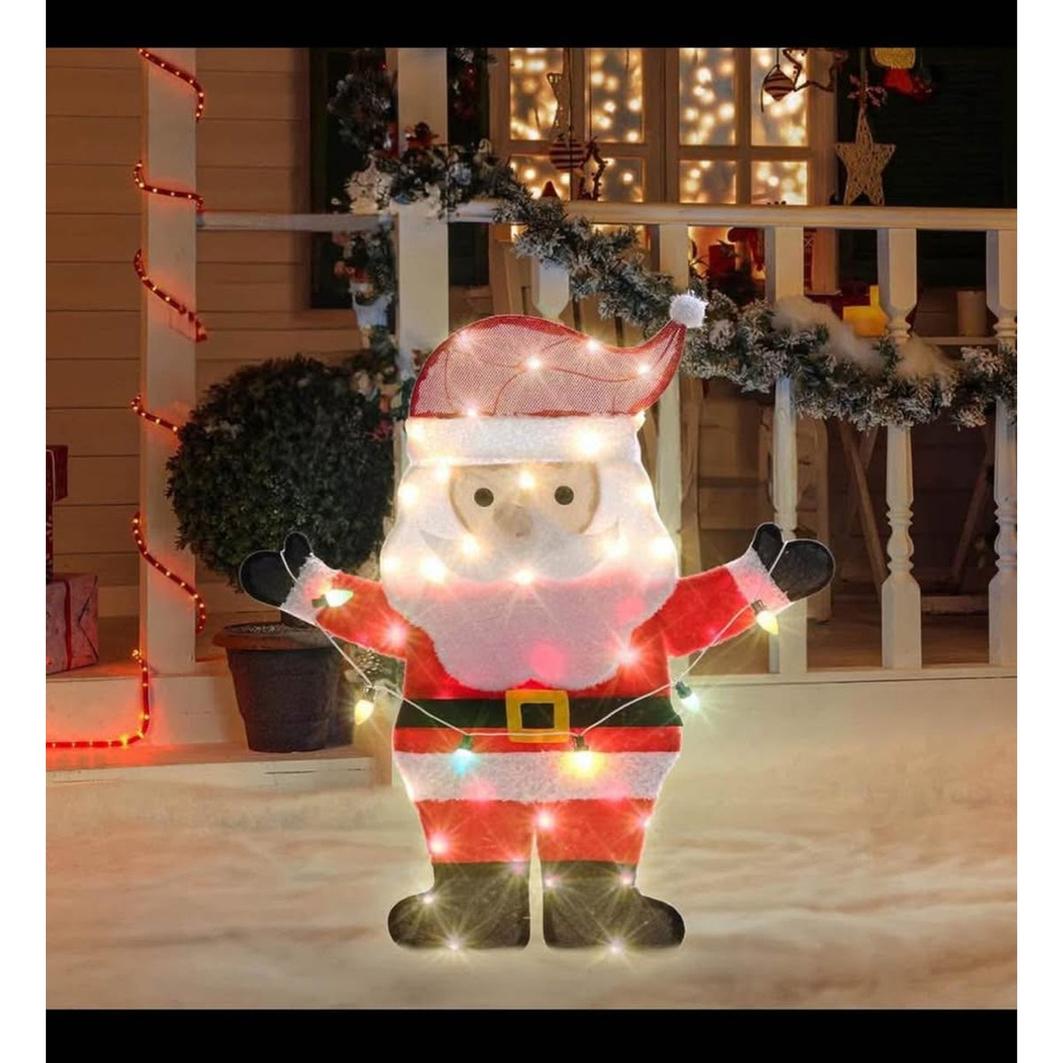 GENIMO 2D Santa Claus Outdoor Christmas Decorations, 50 Lights Pre-Lit with Colorful Light Strip for