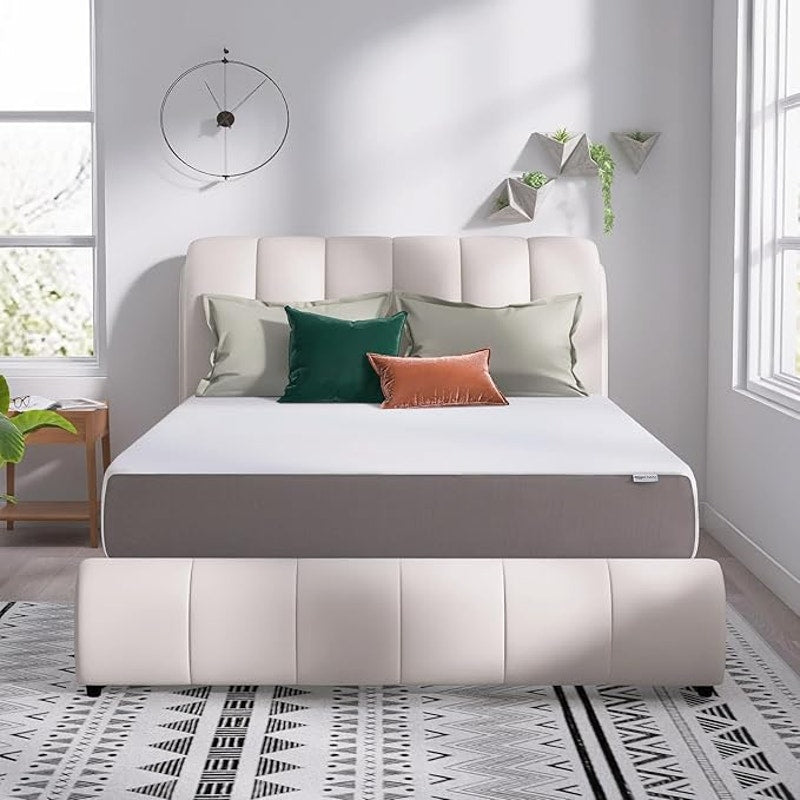 Queen matress 12 inch  Amazon Basic Medium Firm Memory Foam Mattress, Breathable, White/Grey