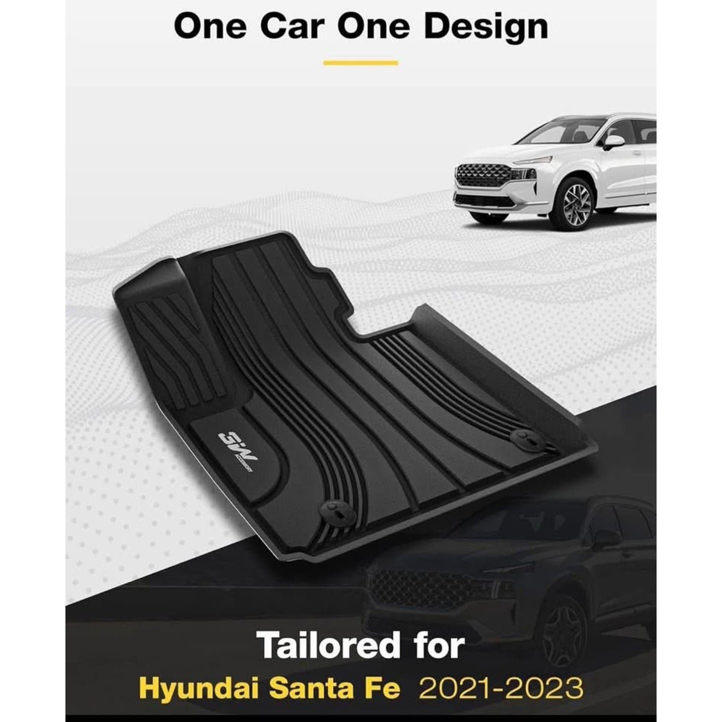 3W Floor Mats Fit 2021-2023 Hyundai Santa Fe (Only for Hybrid), TPE All Weather Custom Fit Car Floor