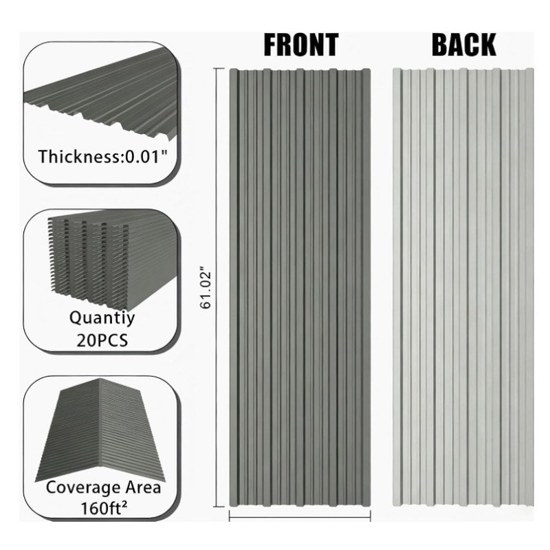 20 Pcs Metal Roofing Panels 67 Inch x 20 Inch, Corrugated Roof Panels in Galvanized Steel