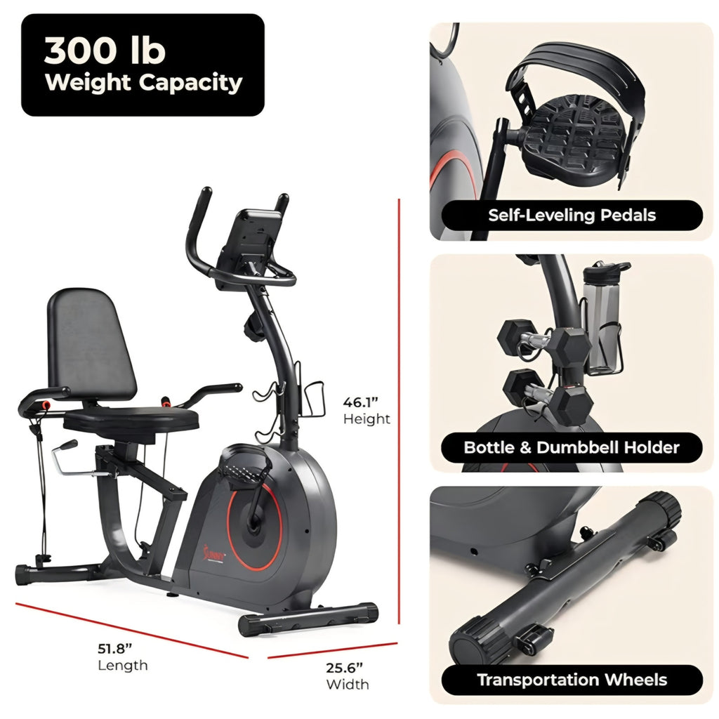 Smart Heavy-Duty Recumbent Bike w/Wide Cushioned Seat & Back, Indoor Cycling Machine Adult/Seniors