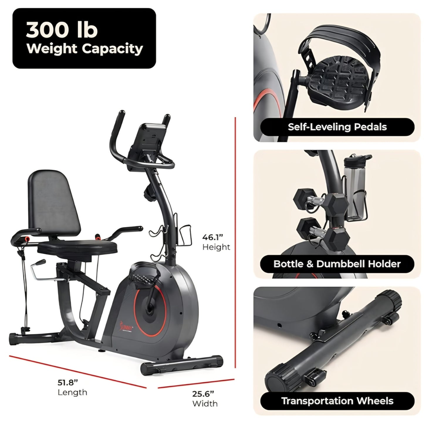 Smart Heavy-Duty Recumbent Bike w/Wide Cushioned Seat & Back, Indoor Cycling Machine Adult/Seniors