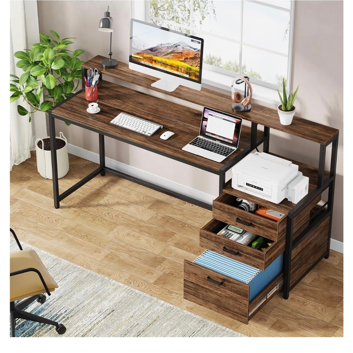 Tribesigns 63 Inch Computer Desk with File Drawer Cabinet, Ergonomic Desk