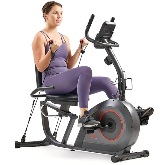 Smart Heavy-Duty Recumbent Bike w/Wide Cushioned Seat & Back, Indoor Cycling Machine Adult/Seniors