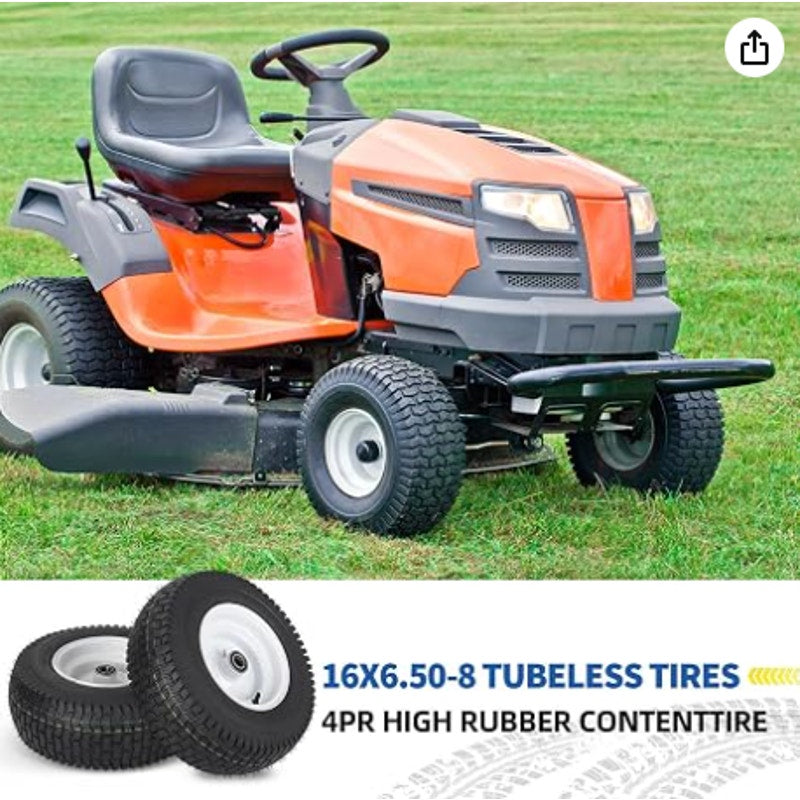 GICOOL 16x6.50-8 Tubeless Tire and Wheel, 【1" Bearing, 4" Centered Hub】,16x6.5-8" Lawn Mower Tires