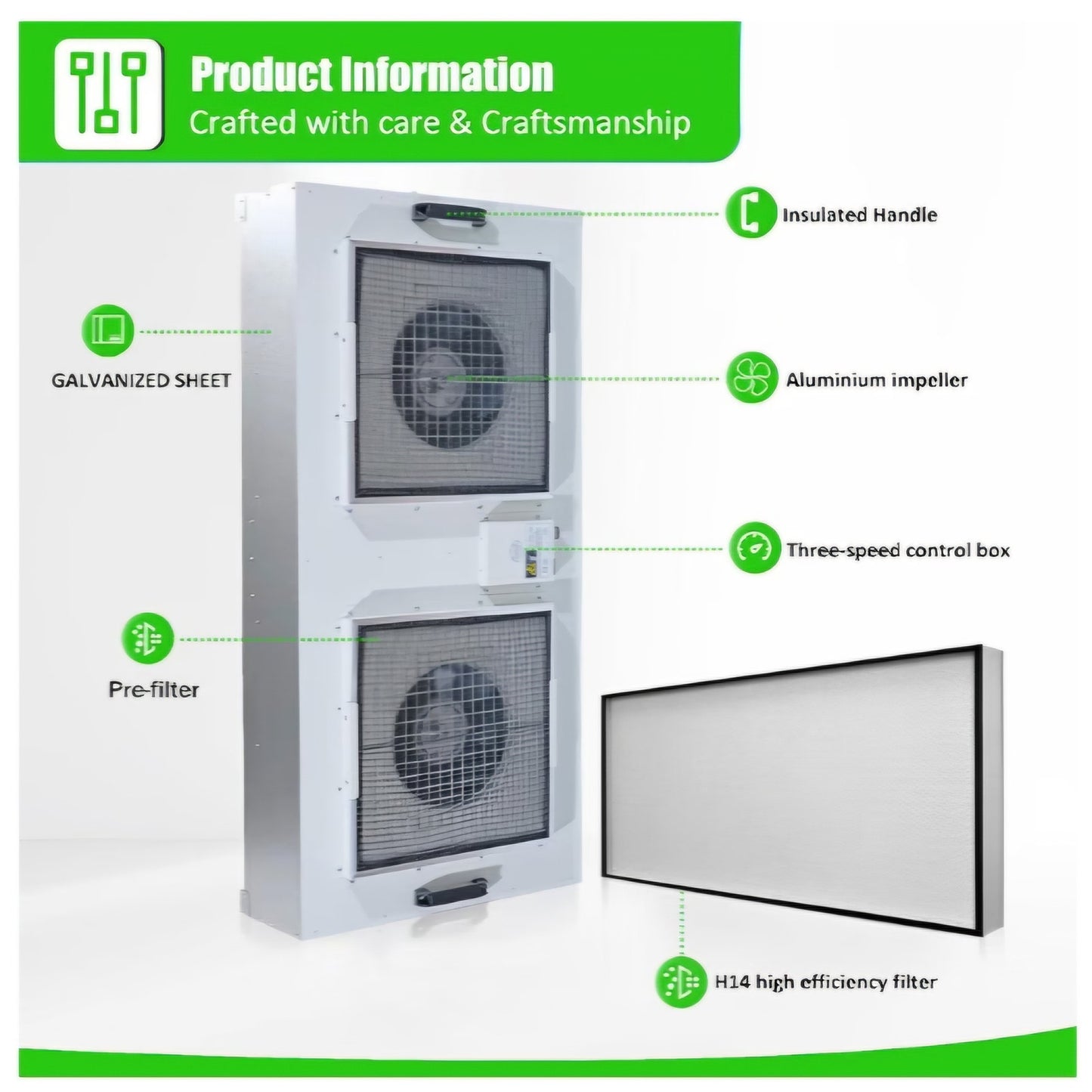 HEPA H14-Filter Laminar Flow Hood Updated FanFilter Unit（Include HEPA Filter