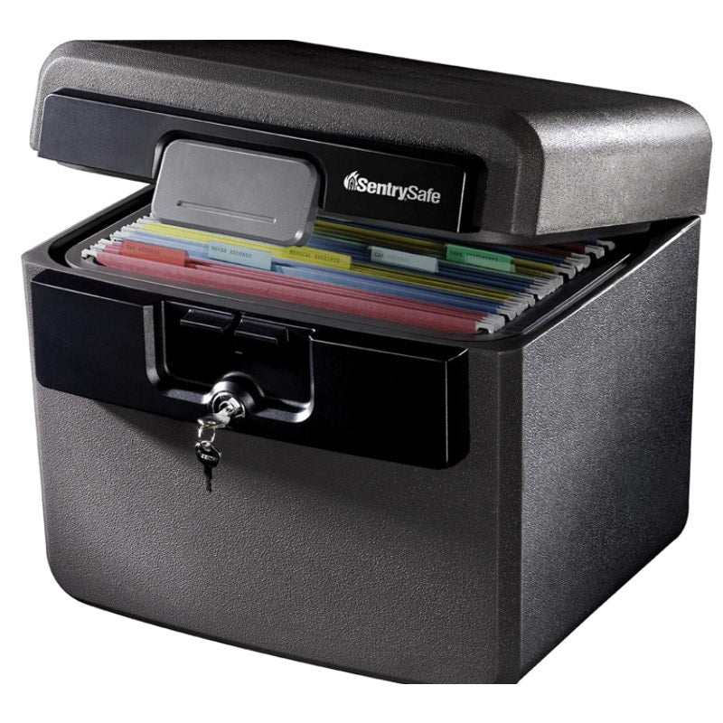 SentrySafe Black Fireproof and Waterproof Safe, File Folder and Document Box with Key Lock