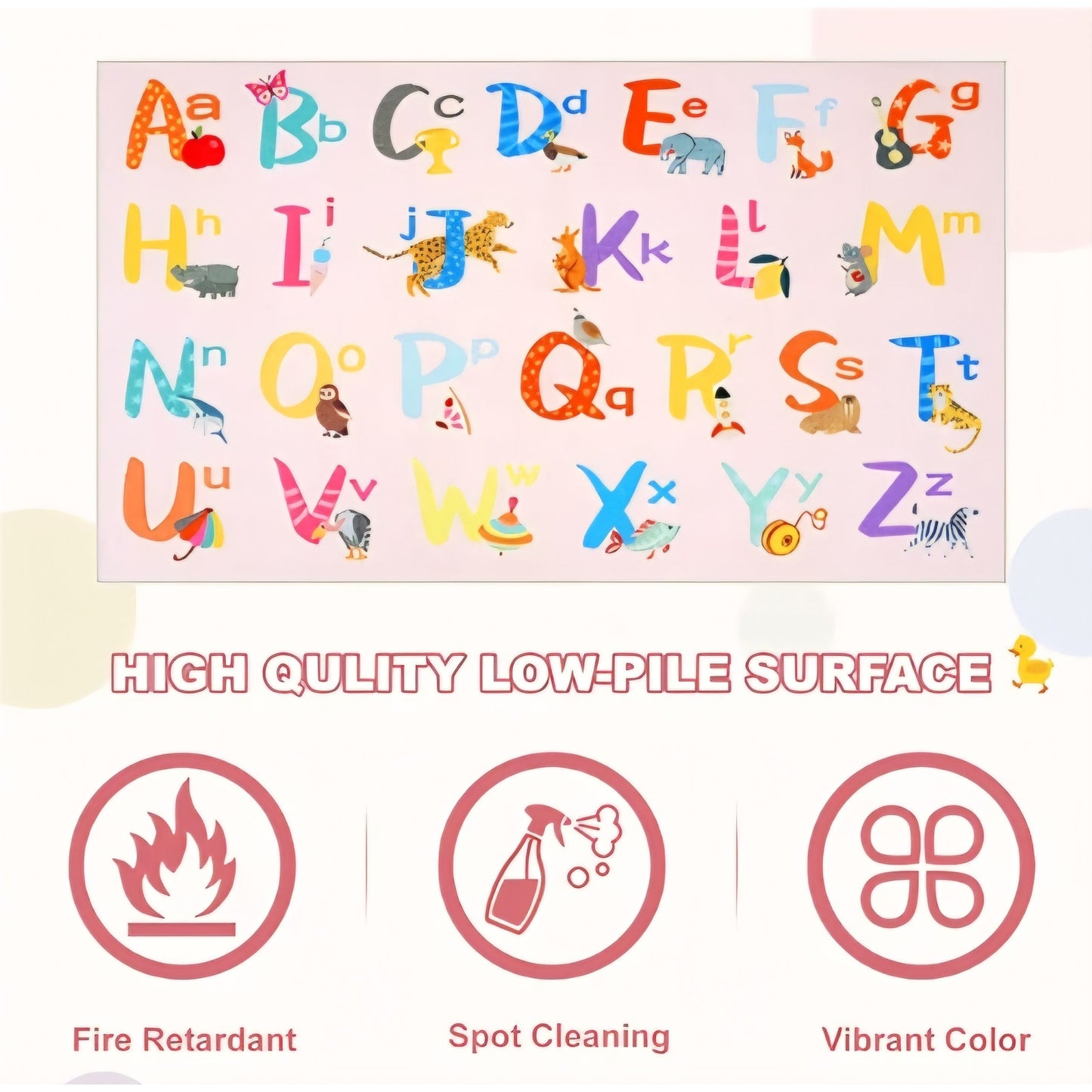 6x9 Pink ABC Kids Classroom Rug, Washable Alphabet Rug for Classroom Elementary School Learning