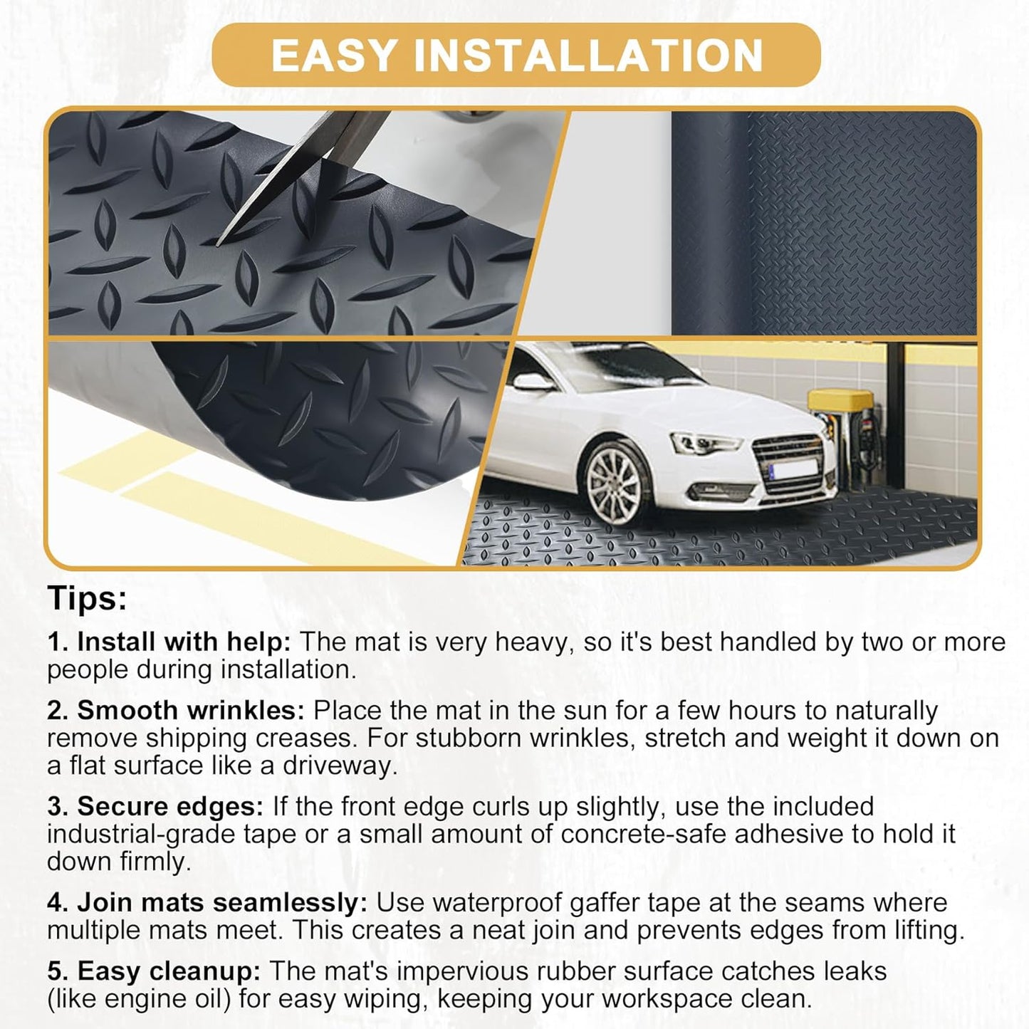 20x8 FT Dark Grey Garage Floor Mat, Heavy-Duty 0.11" Thickened PVC, Non-Slip Protection for Gym,