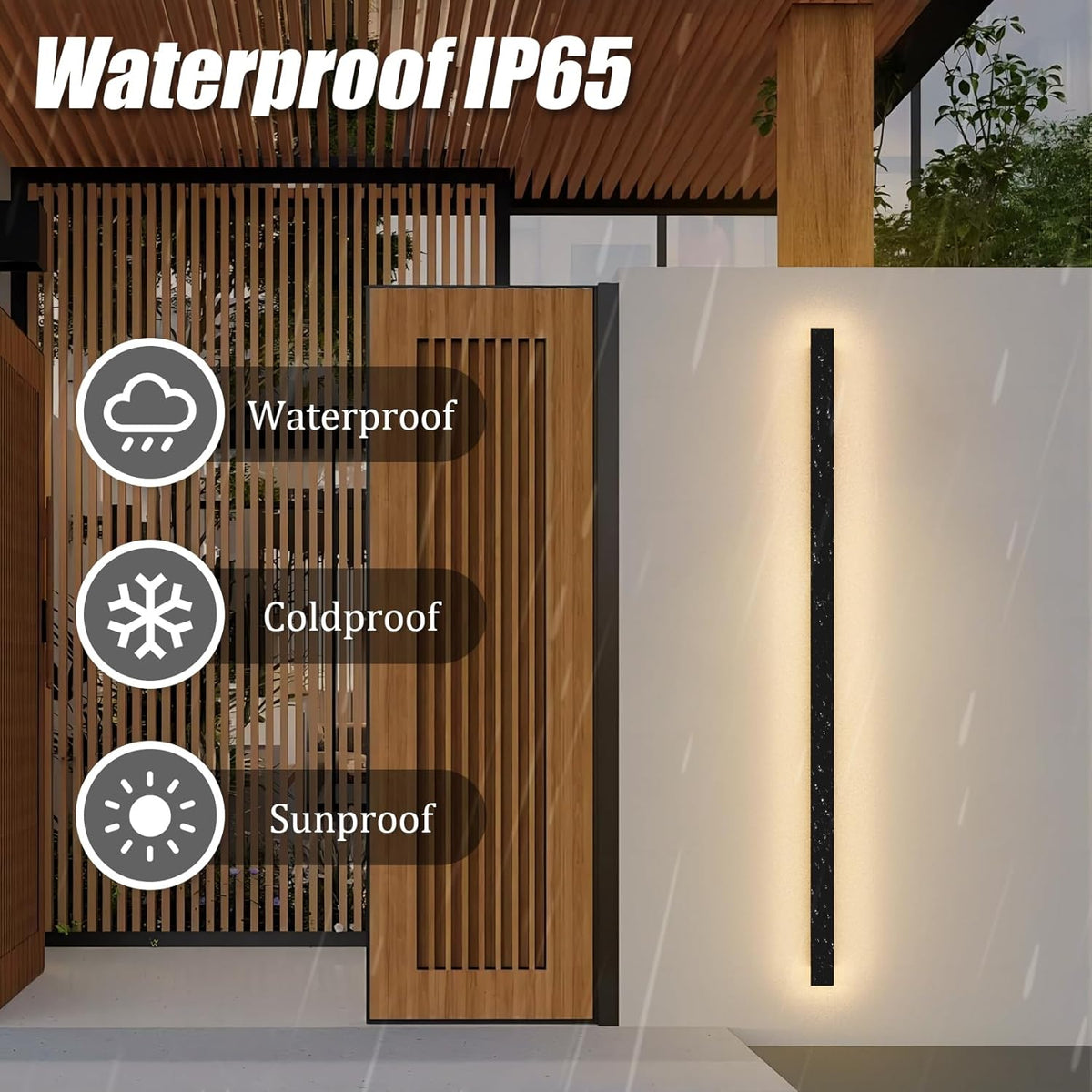 1 light 56.3inch Long Outdoor LED Wall Lights 45W Black 3000K WarmWhite Porch Lights Acrylic.