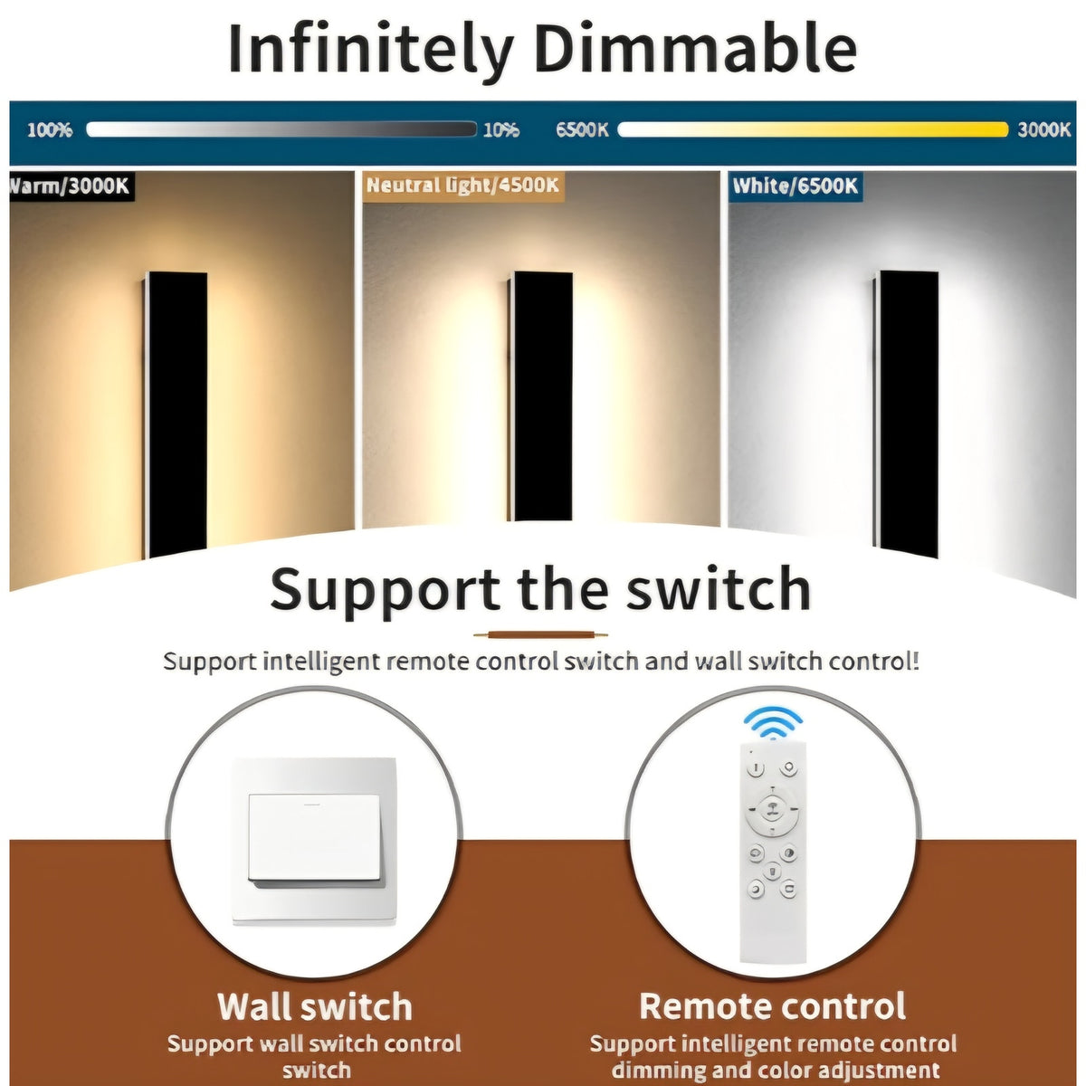 71inch Modern Outdoor Wall Light, 3000K-6000K Dimmable Outside Wall Sconce, Black Exterior Lighting