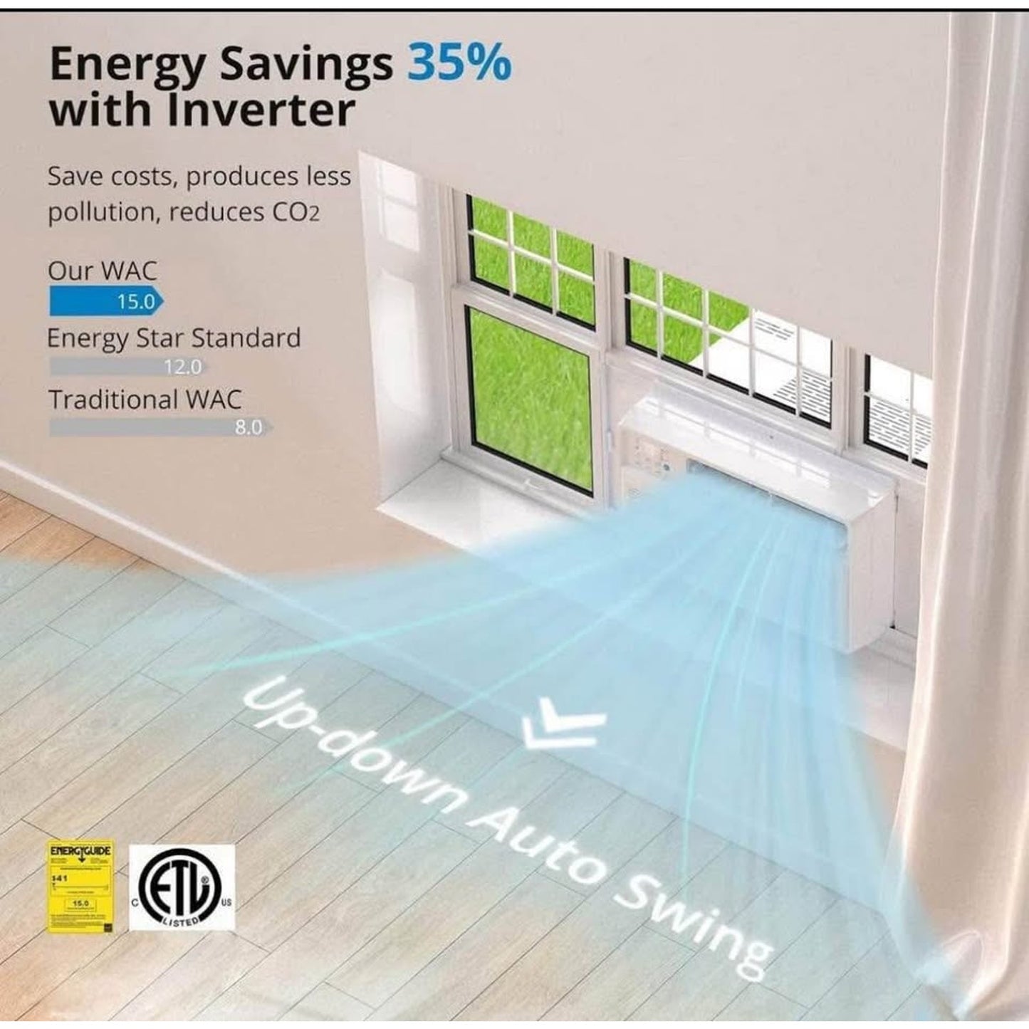 acekool 8000 btu inverter smart window air conditioner, window ac unit with remote/app control, open