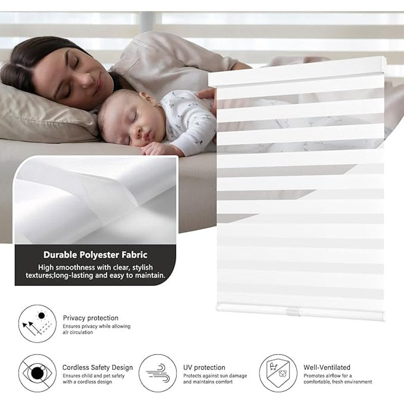 AOSKY Cordless Zebra Blinds for Windows Pull Down, 71" W X 72" H, White, Free-Stop Door Shades.