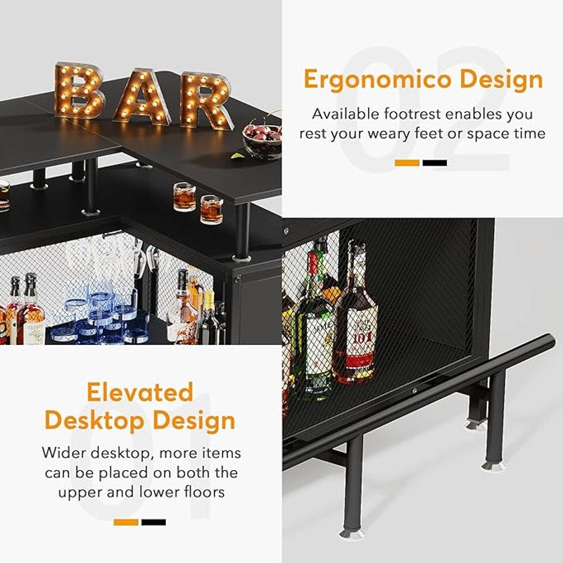 LITTLE TREE Home Bar Unit Mini Liquor Table Cabinet, Black, 17.72"D x 47.24"W x 41.93"H