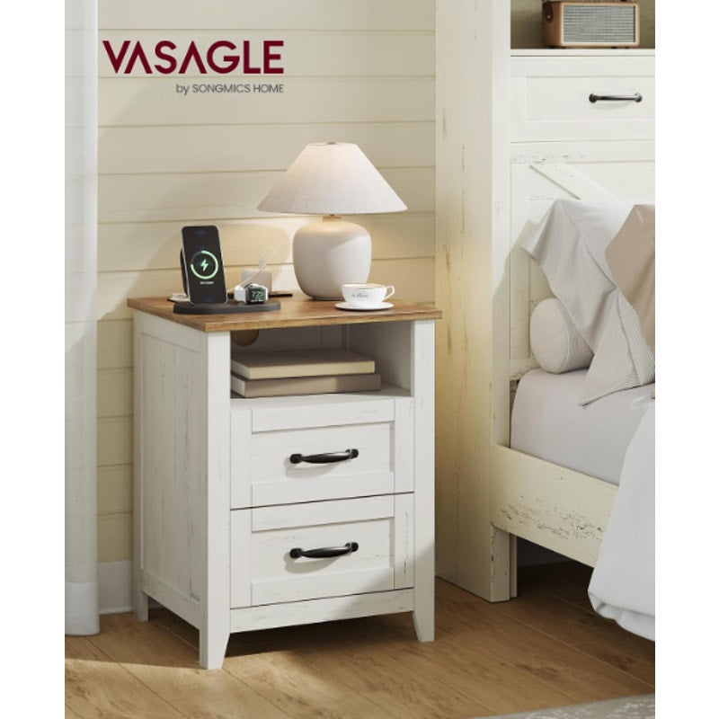 VASAGLE Set of 2 Nightstands with 2 Drawers and Charging Station