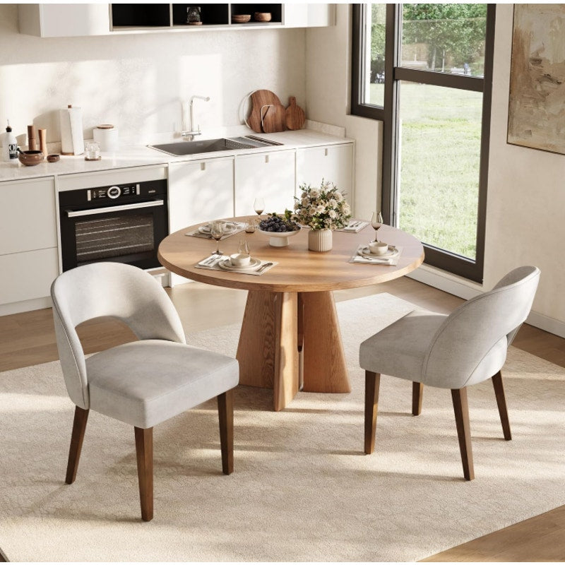 Garvee Dining Chairs Set of 2, Chenille Upholstered Kitchen Chairs, White