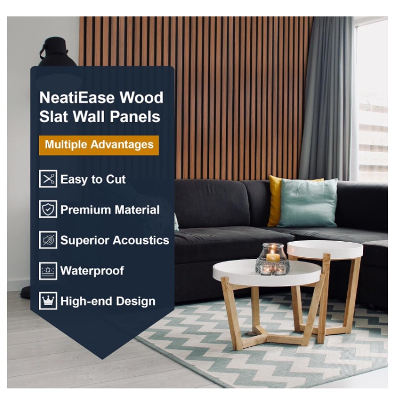 NeatiEase Wood Panels for Wall, 4-Piece 96" x 12.6" Soundproof Wood Slat Wall
