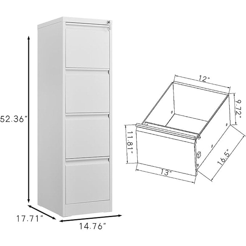 Garvee 4 Drawer File Cabinet with Lock,Heavy Duty Vertical Filing Cabinets, Assembly Required, White