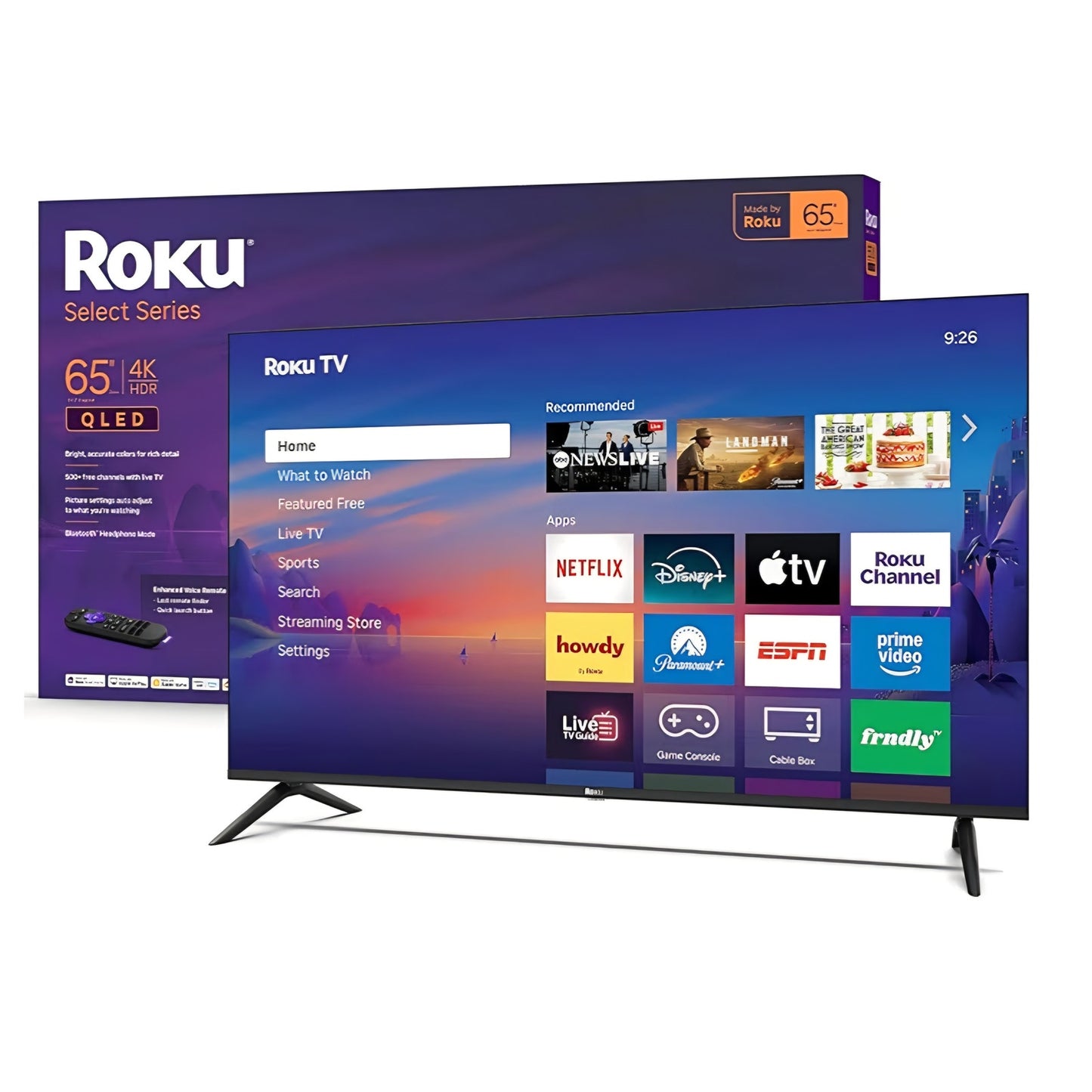 Roku Smart TV 2026 – 65-Inch Select Series, 4K QLED TV – Roku TV with Voice Remote Flat Screen QLED