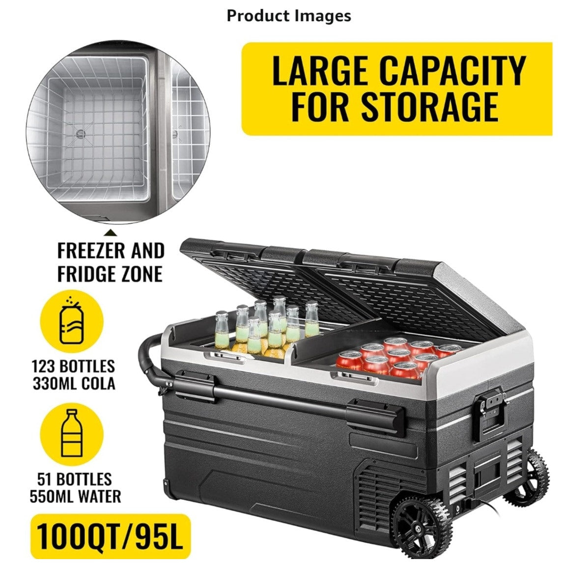 VEVOR Car Refrigerator, 12 Volt Car Refrigerator Fridge, 121.4QT Dual Zone Portable Refrigerator