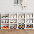12-Cubby Shoe Rack, 3-Tier Wood Shoe Organizer, Multifunctional Shoe Organizer Bench for Entryway